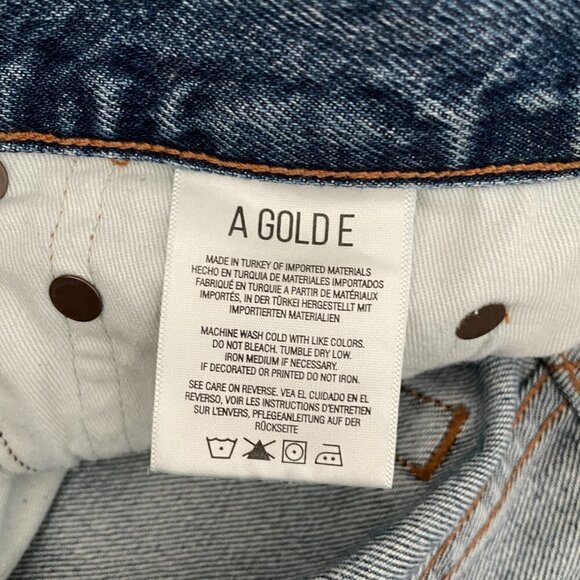 Agolde Parker Denim Shorts Caution Blue Raw Hem Mid-Rise Medium Wash  24 - Picture 4 of 9